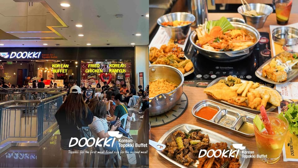 left: exterior view of dookki; right: bestselling samgyup dish from dookki